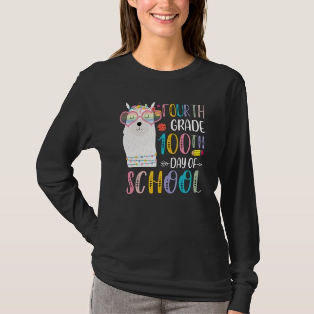 100th day of School No Prob Llama 100 Days Of Four T-Shirt (Vorderseite)