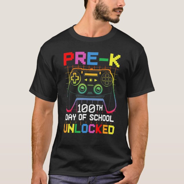 100th day Of School Unlocked Pre-K Gamer Video Gam T-Shirt (Vorderseite)