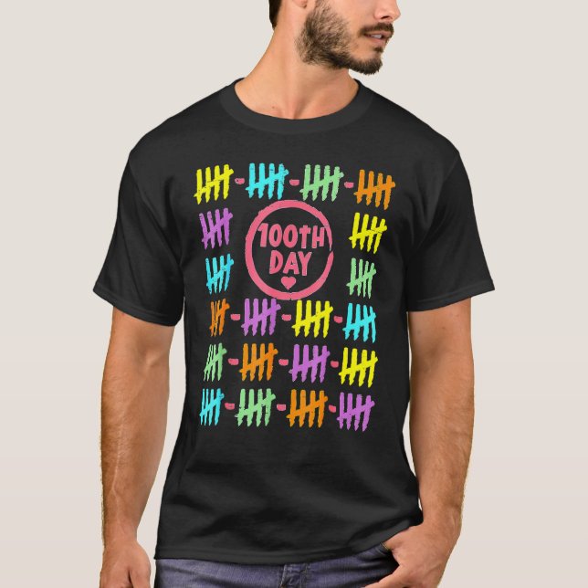 100th Day Rainbow Lines Tally Marks 100 Days Of Sc T-Shirt (Vorderseite)