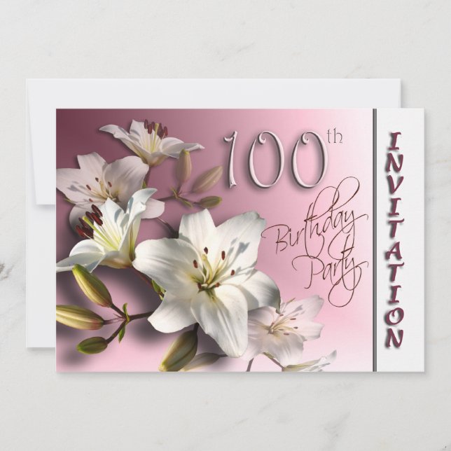 100th Geburtstags-Party Einladung - weiße Lilien (Vorderseite)