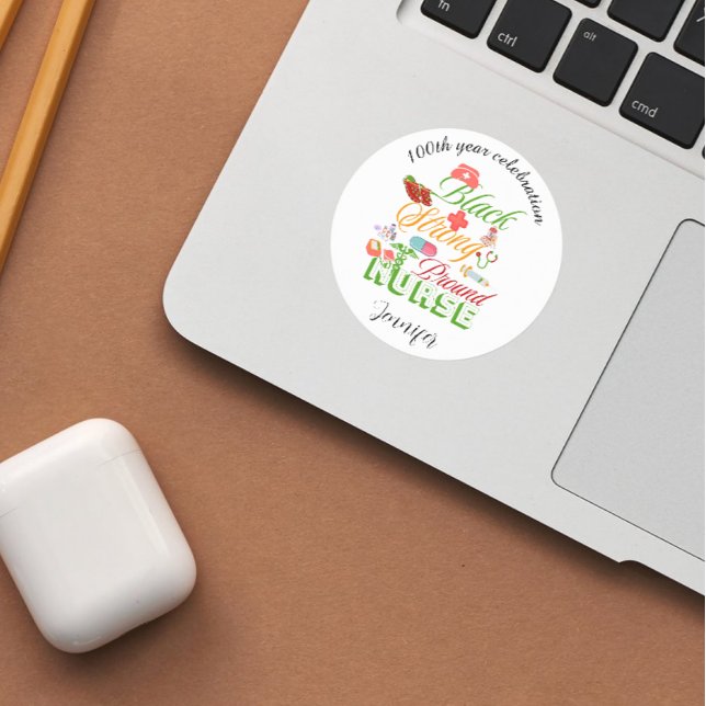 100th year celebration black history nurse  runder aufkleber (Von Creator hochgeladen)
