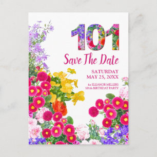 101. Geburtstag Florale Blumen Moderne Save-The-Da Ankündigungspostkarte