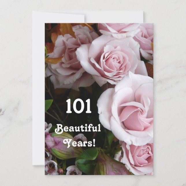 101. Geburtstagsparty - Rosa Bouquet Einladung (Vorderseite)