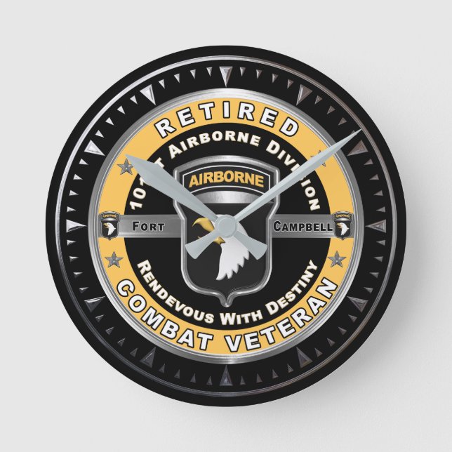 101. Im Flugzeug Division Remüde Combat Veteran Runde Wanduhr (Vorderseite)