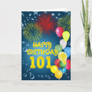 101e carte d'anniversaire avec feux d'artifice et 