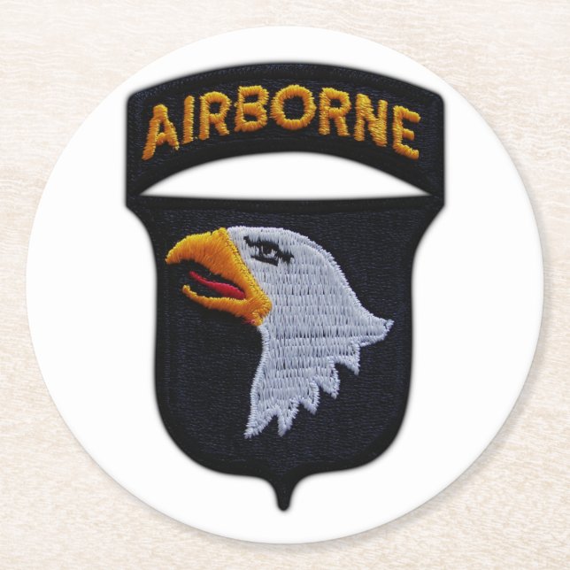 101st ABN im Flugzeug schreiende Eagles Veterane Runder Pappuntersetzer (Vorderseite)