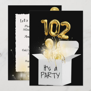 102. Geburtstag Gold Ballons in weißer Box Einladung