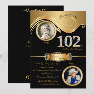 102. Geburtstagsfrau 102., Deko in eleganter Kunst Einladung