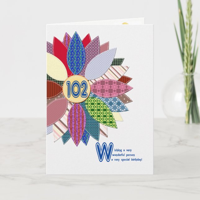 102 Jahre alt, geheftete Blume Geburtstag Karte (Vorderseite)