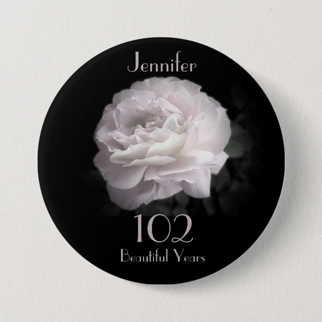 102 Jahre alt, hellrosa Rose Button Button (Vorderseite)