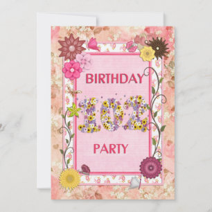 102e anniversaire invitation fête avec cadre fleur