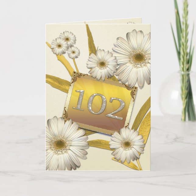 102e carte d'anniversaire avec marguerites. (Devant)