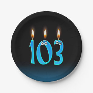 103. Geburtstag mit hellen Kerzenzahlen Pappteller