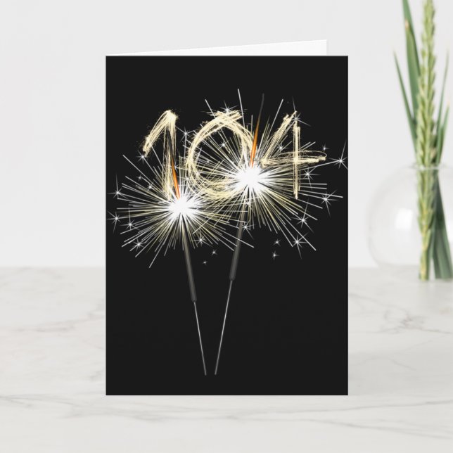 104e anniversaire Sparklers sur carte noire (Devant)