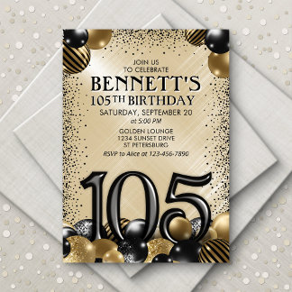 105. Balloons Black Gold Geburtstag Einladung