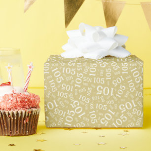 105. Geburtstag Gold/Weiß Zufallszahlenmuster Geschenkpapier
