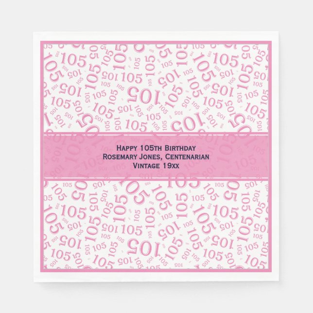 105. Geburtstag Modernes Zahlenmuster Rosa/Weiß Serviette (Vorderseite)