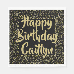 105 Geburtstag Zahlenmuster Scallops Gold/Schwarz Serviette