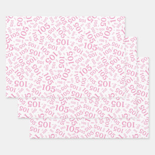 105. Geburtstag Zufallszahlenmuster Rosa/Weiß Geschenkpapier Set