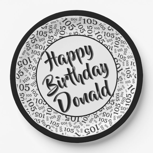 105. Party Random Number Pattern Schwarz/Weiß Pappteller (Vorderseite)