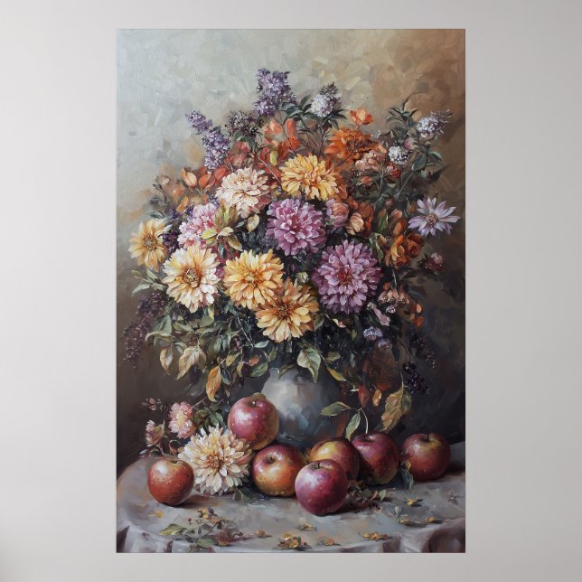 1069 Blume und Äpfel im Herbst Poster (Vorne)