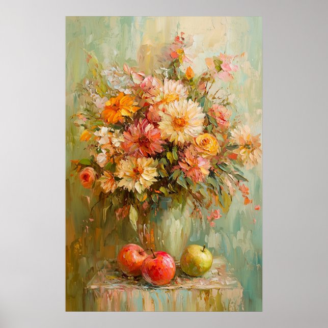 1071 Blume und Äpfel im Herbst Poster (Vorne)