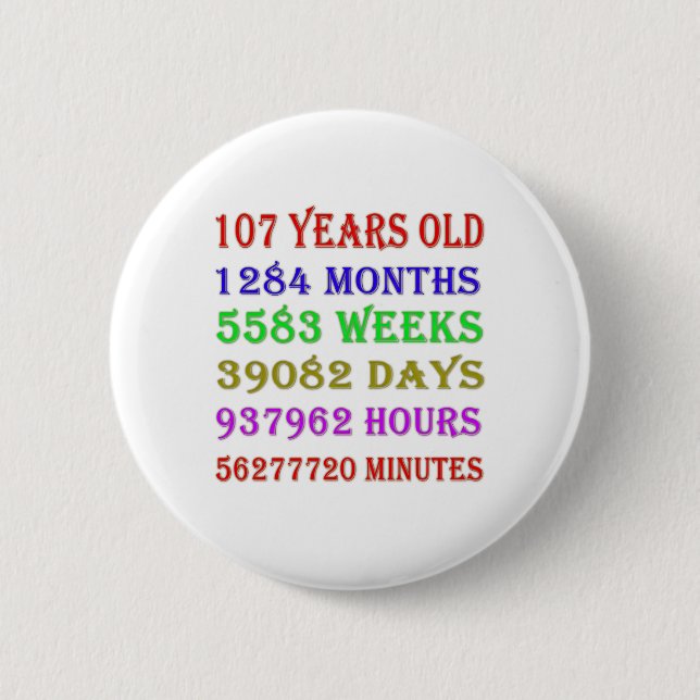 107. Geburtstag - Meilensteine Button (Vorderseite)