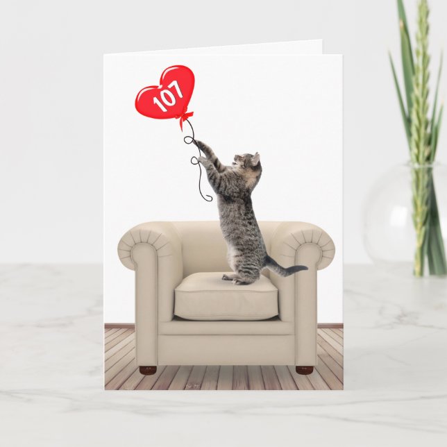 107e Anniversaire Chat avec carte de ballon cardia (Devant)