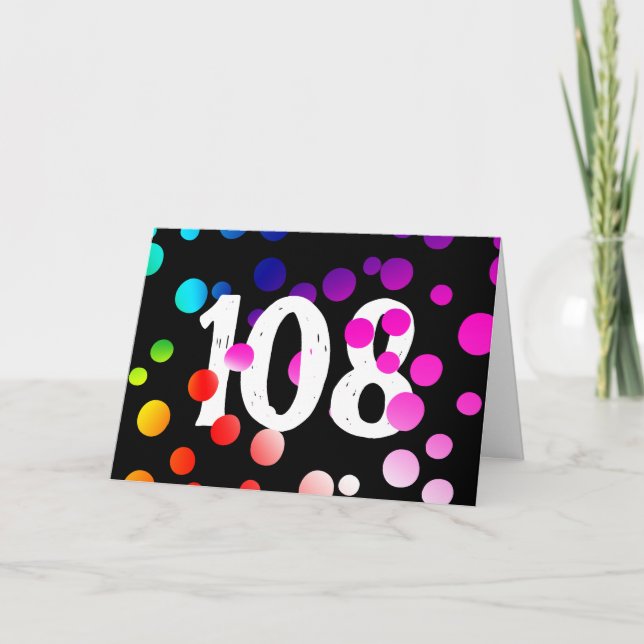 108. Geburtstag Rainbow Dots auf Black Karte (Vorderseite)