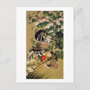 10. 芙 蓉 双 図, 若 鶏 chinesischen Hibiskus & Rooster,  Postkarte