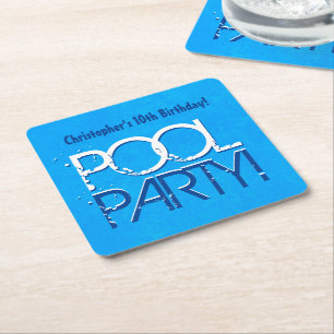 10. 10. Geburtstag Pool Party Save the Date P02Z Rechteckiger Pappuntersetzer