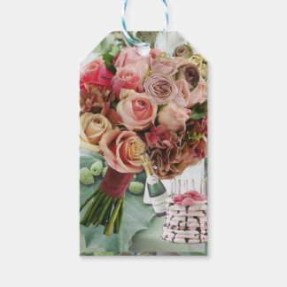 10 Begrüßungstags mit Rose, Champagner Geschenkanhänger