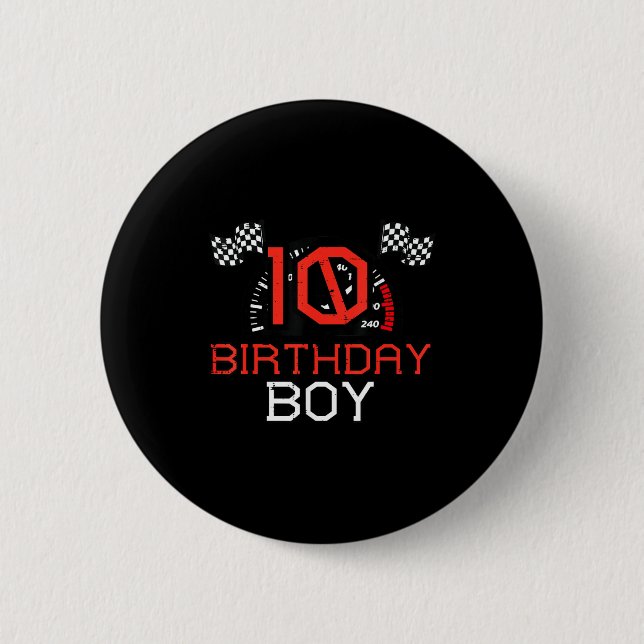 10 Birthday Boy Speedometer Race Flag 10th Bday Bo Button (Vorderseite)