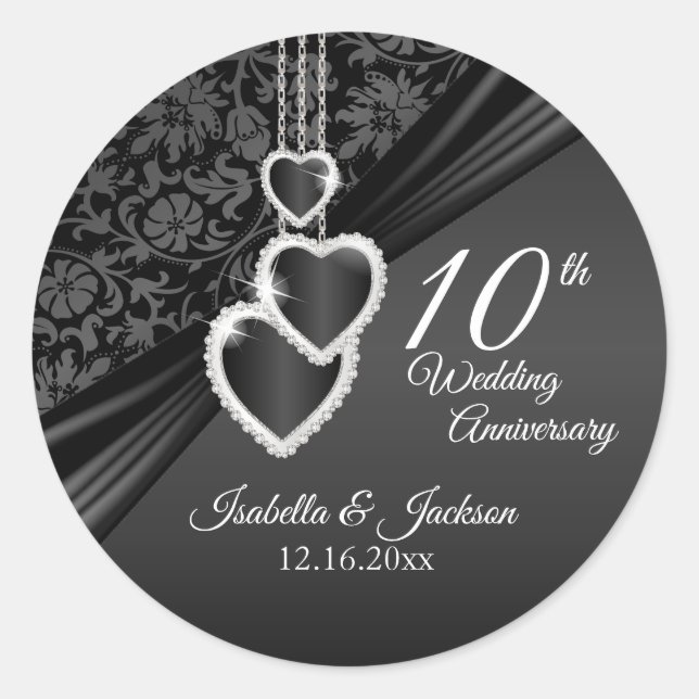 10. Black Onyx Wedding Anniversary Classic Round Runder Aufkleber (Vorderseite)
