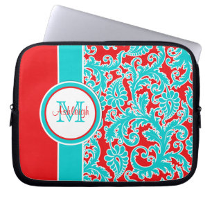 10" Blue Red White Monogram Damask Notebook-Sieb Laptopschutzhülle