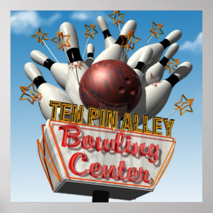 10 Button Alley Bowling Retro Neon Sign Poster