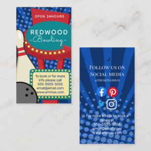 10 Button Bowling Retro Neon Bowling Galle Visitenkarte