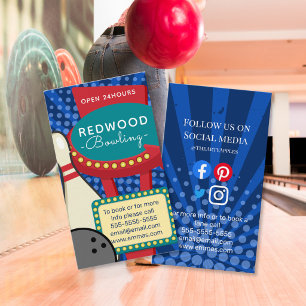 10 Button Bowling Retro Neon Bowling Galle Visitenkarte