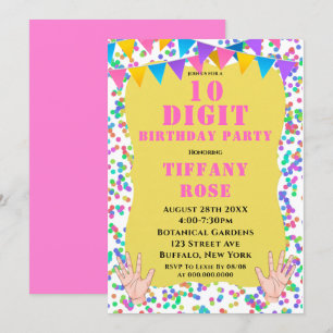 10 Chiffres Confetti Invitations de fête d'anniver
