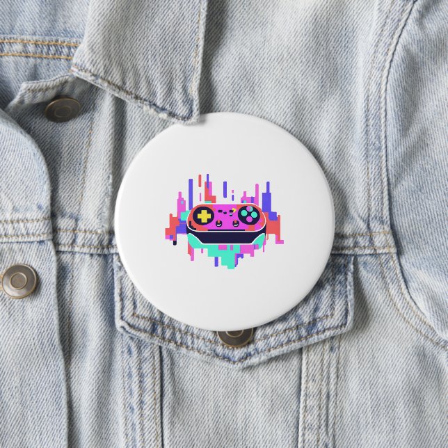 10 Cm Gaming controller pixelated badge rond 10cm (En situation)