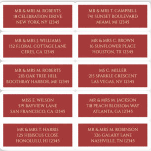 10 Einzelner Gast Name Adresse Rot Aufkleber