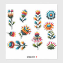 10 Folk Art Blume Transparente Aufkleber