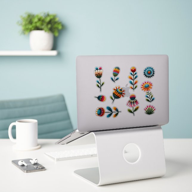 10 Folk Art Blume Transparente Aufkleber (Laptop auf Schreibtisch)