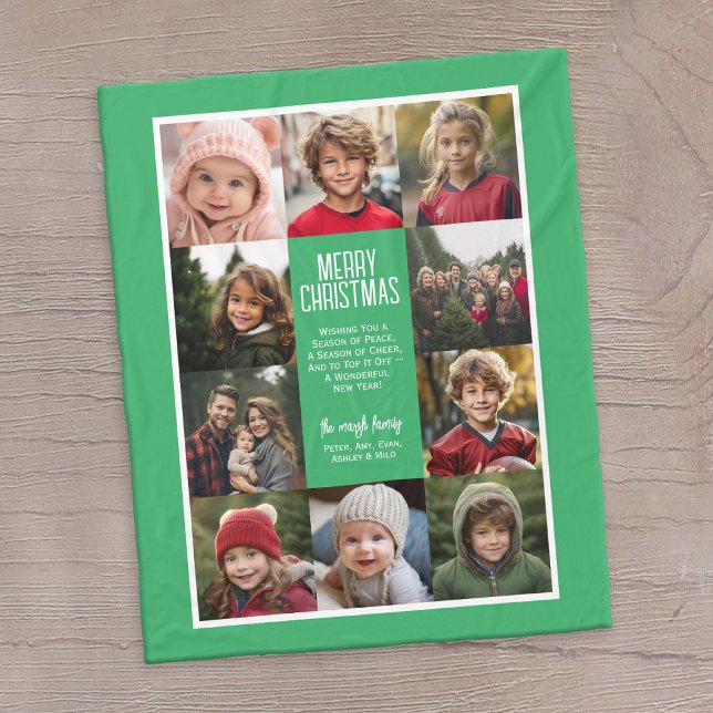 10 Foto Collage Border - Frohe Weihnachtsart Fleecedecke (10 photo personalized fleece blanket with a message in the middle)