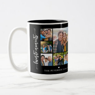 10 Foto-Collage Familienname personalisiert schwar Zweifarbige Tasse