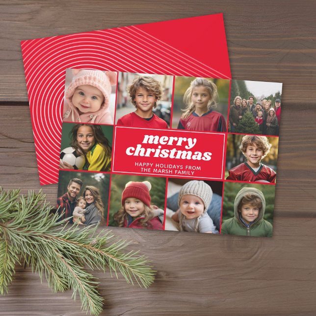 10 Foto Collage - Frohe Weihnachten Rote Linie Kun (Modern online Christmas Card with 10 Photos and a bounce script for the greeting - download option)