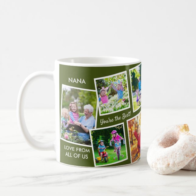 10 Foto Collage Green Personalisiert Nana Kaffeetasse (Mit Donut)