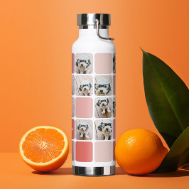 10 Foto Collage Moderne Würfel - Korallenrosa Blau Trinkflasche