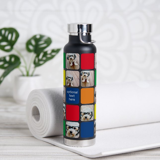 10 Foto Collage Moderne würfelrote blaugelbe Gelbe Trinkflasche (Yoga)
