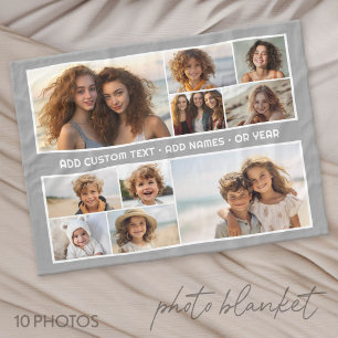 10-Foto-Collage-Raster - Benutzerdefinierter Text Fleecedecke